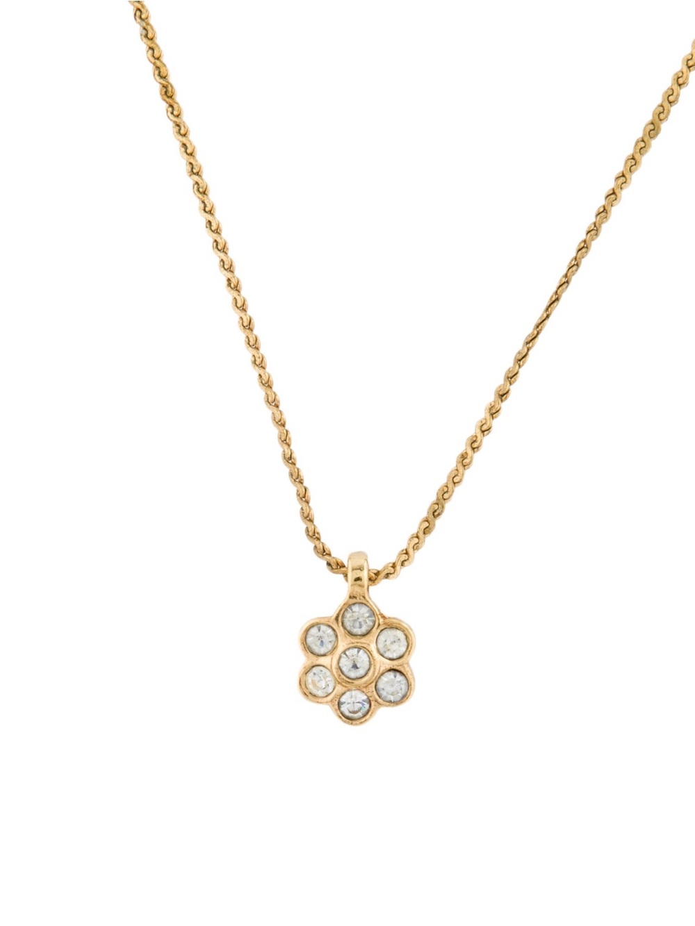 Authentic Vintage Dior Mini Six Pedal Flower Pendant Gold Dainty Chain Necklace